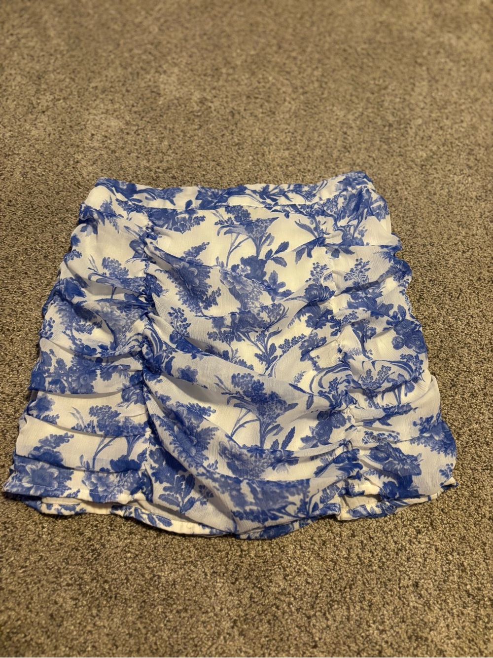 ASOS White and Blue Floral Ruffled Mini Skirt